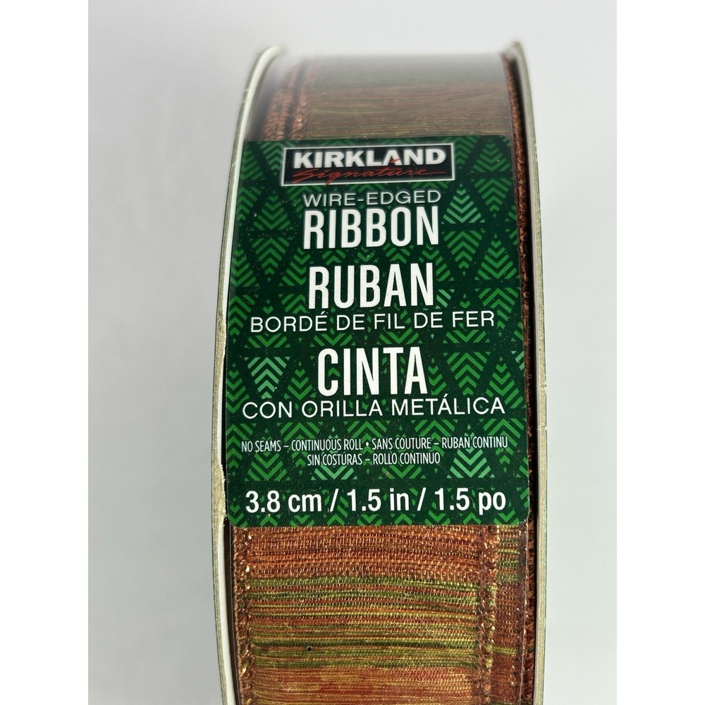 Kirkland Premium Metallic Gold, Orange Green Wire-Edged Ribbon 2.5-inch 50 Yards - Picture 4 of 5